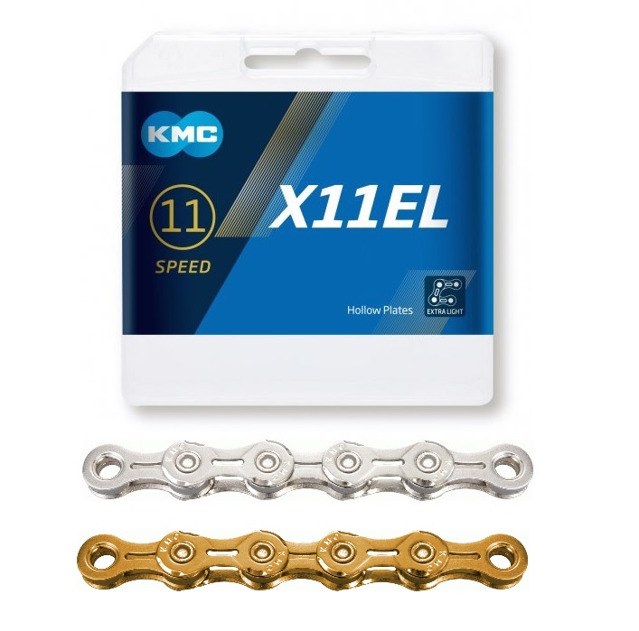 Chaîne Vélo 11 Vitesses KMC X11EL Cirée - Ti-N Or, 118 Maillons, Compatible Shimano, SRAM, Campagnolo